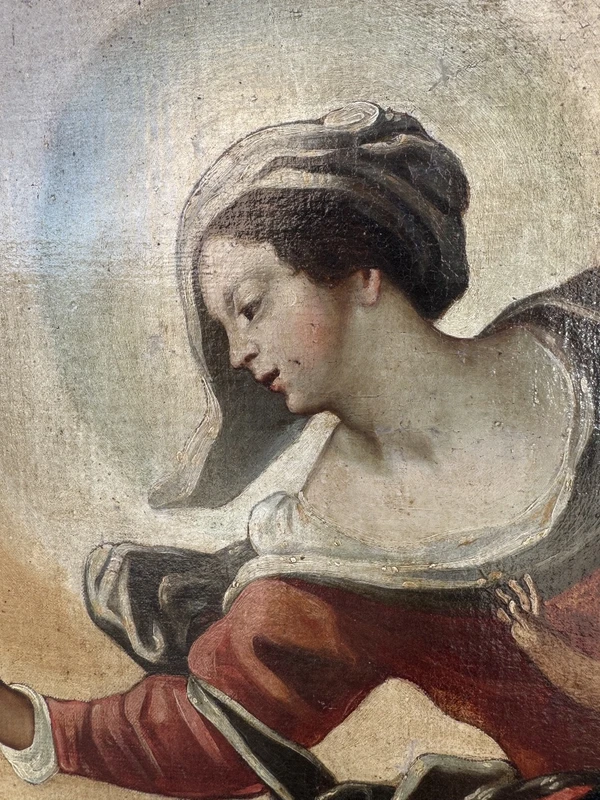 Presentazione del rosario a San Domenico da parte della Madonna, dipinto olio su tela, XVIII