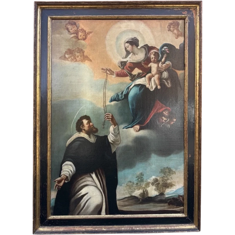 Presentazione del rosario a San Domenico da parte della Madonna, dipinto olio su tela, XVIII