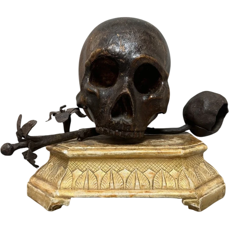 Vanitas sur socle en bois doré du XVIIe siècle - Italie