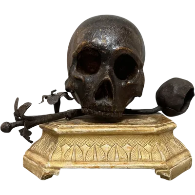 Vanitas su base in legno dorato del XVII secolo - Italia