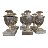 Gruppo di sei porta palme in legno scolpito e argentato