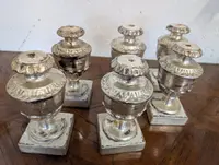 Gruppo di sei porta palme in legno scolpito e argentato