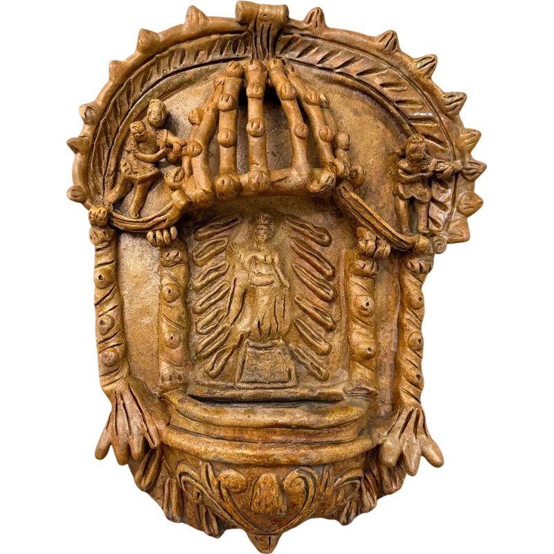 Rara acquasantiera ispano-moresca in terracotta - periodo XVIII secolo