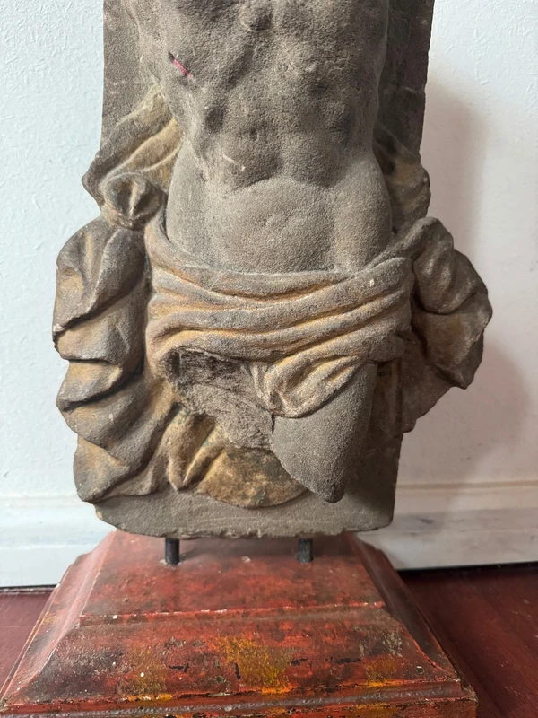 Stone fragment of Christ with traces of polychrome paint—Central Italy, 17th century.