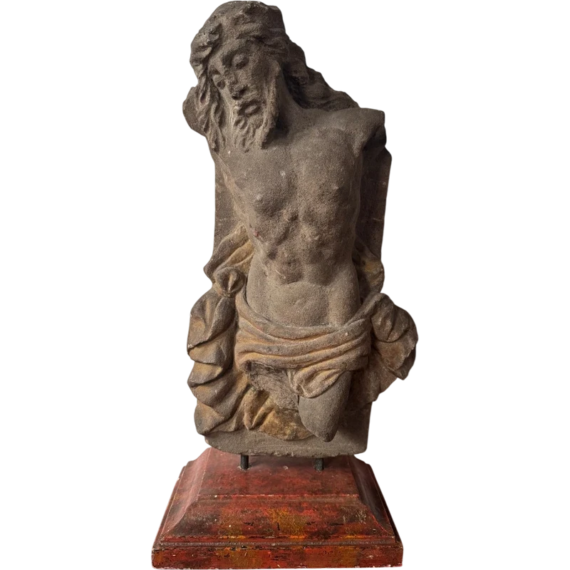 Stone fragment of Christ with traces of polychrome paint—Central Italy, 17th century.