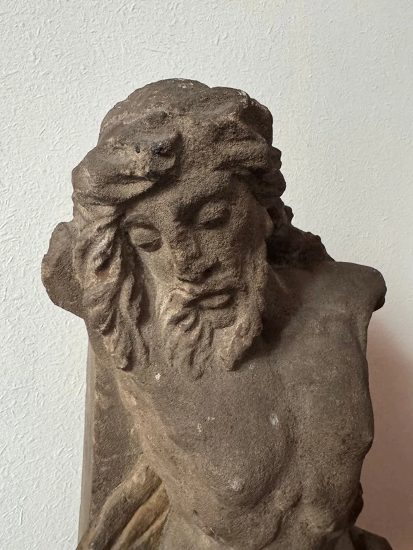 Stone fragment of Christ with traces of polychrome paint—Central Italy, 17th century.