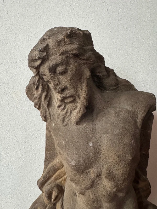 Stone fragment of Christ with traces of polychrome paint—Central Italy, 17th century.