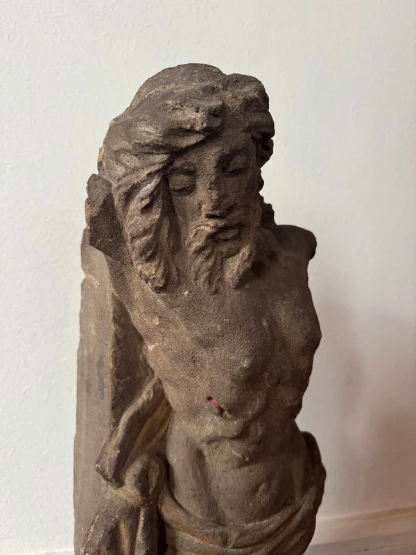 Stone fragment of Christ with traces of polychrome paint—Central Italy, 17th century.