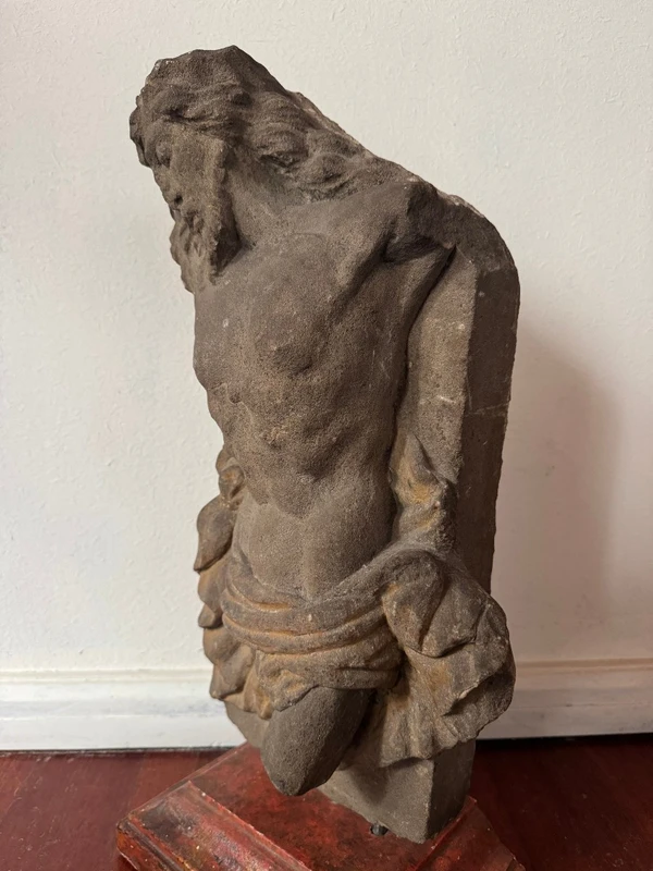 Stone fragment of Christ with traces of polychrome paint—Central Italy, 17th century.