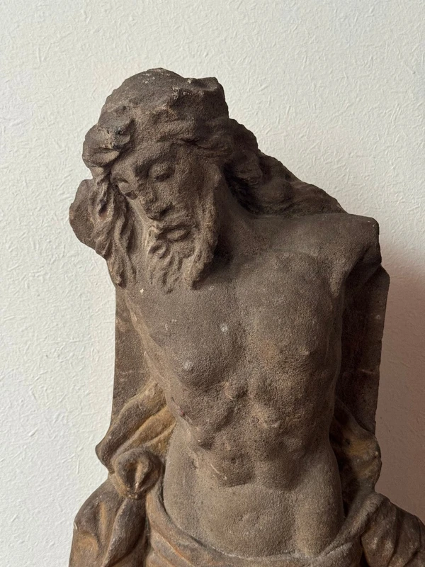 Stone fragment of Christ with traces of polychrome paint—Central Italy, 17th century.