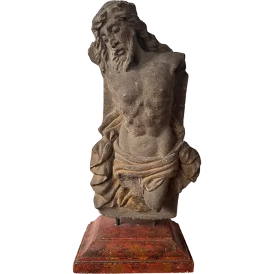 Stone fragment of Christ with traces of polychrome paint—Central Italy, 17th century.