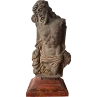 Stone fragment of Christ with traces of polychrome paint—Central Italy, 17th century.