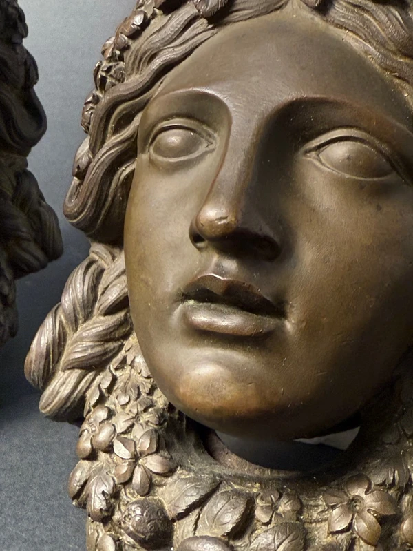 Pair of decorative shelves in bronze and Verde Alpi marble—first half of the 19th century
