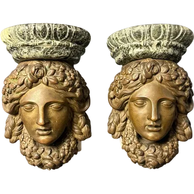 Pair of decorative shelves in bronze and Verde Alpi marble—first half of the 19th century
