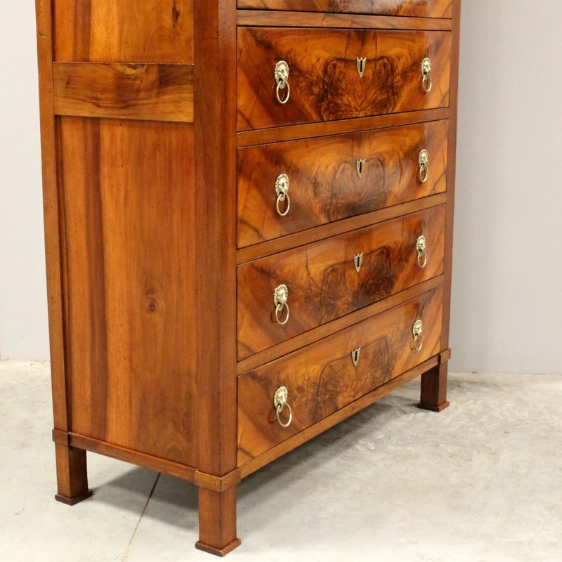 Ancienne commode-vitrine de style Empire en noyer, XIXe siècle