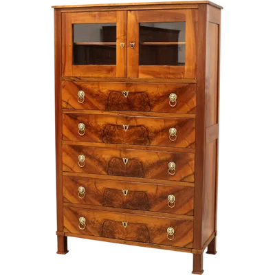 Ancienne commode-vitrine de style Empire en noyer, XIXe siècle