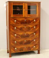 Ancienne commode-vitrine de style Empire en noyer, XIXe siècle