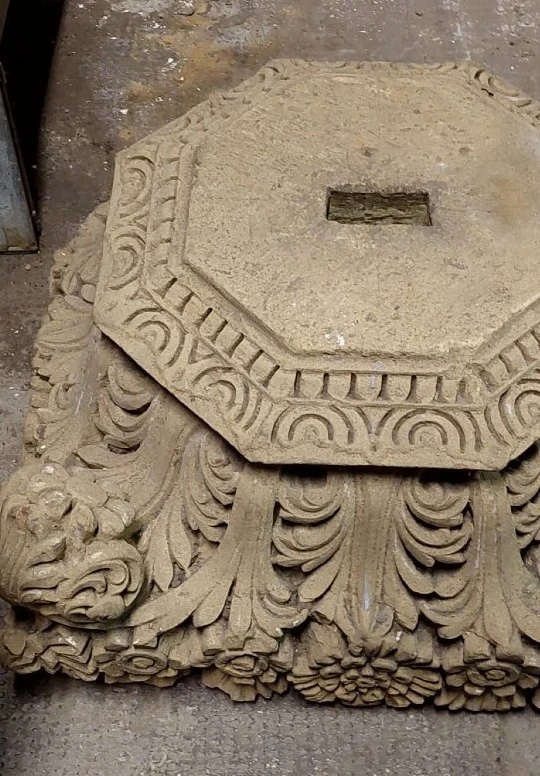 Antique stone capital decorated with plant and floral motifs, 19th century