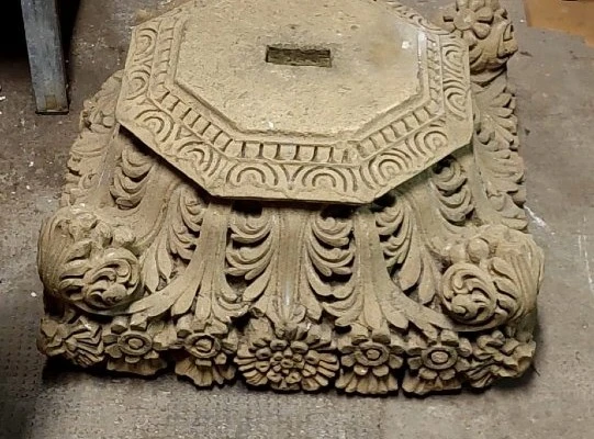 Antique stone capital decorated with plant and floral motifs, 19th century
