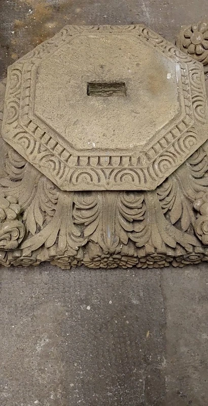 Antique stone capital decorated with plant and floral motifs, 19th century