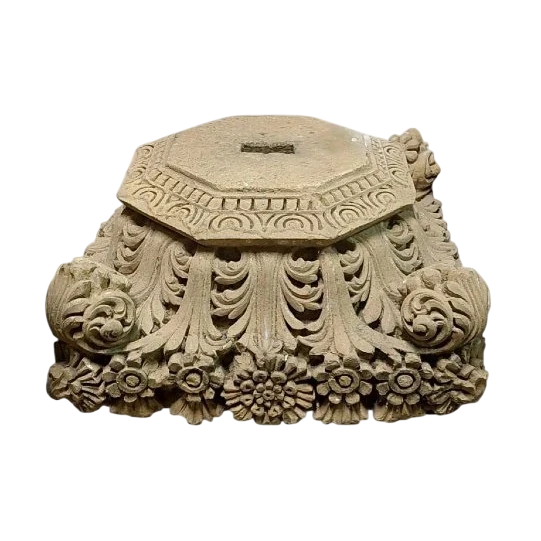 Antique stone capital decorated with plant and floral motifs, 19th century