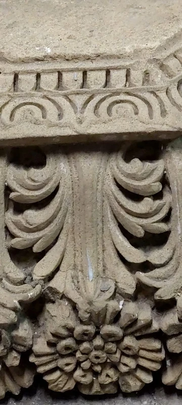 Antique stone capital decorated with plant and floral motifs, 19th century