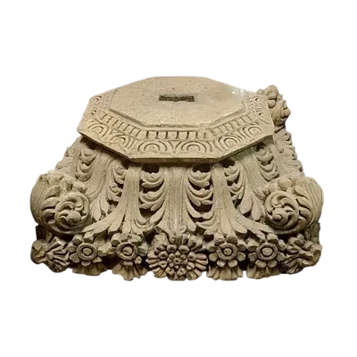 Antique stone capital decorated with plant and floral motifs, 19th century