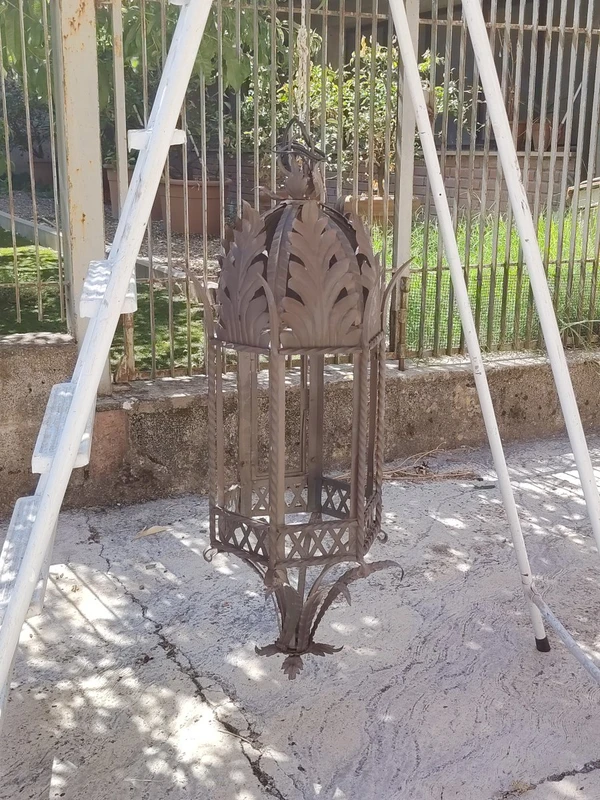 Antique wrought-iron hanging lantern. Tuscany, 19th century