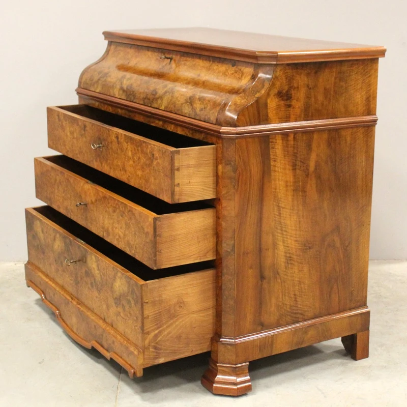 Ancienne commode à abattants de style Louis-Philippe en noyer, XIXe siècle