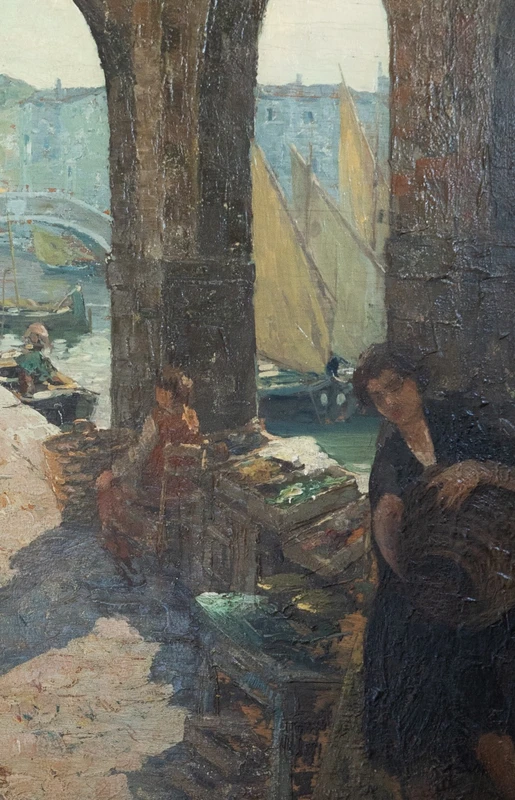 Angelo Brombo (1893-1962) – Scène de marché à Chioggia