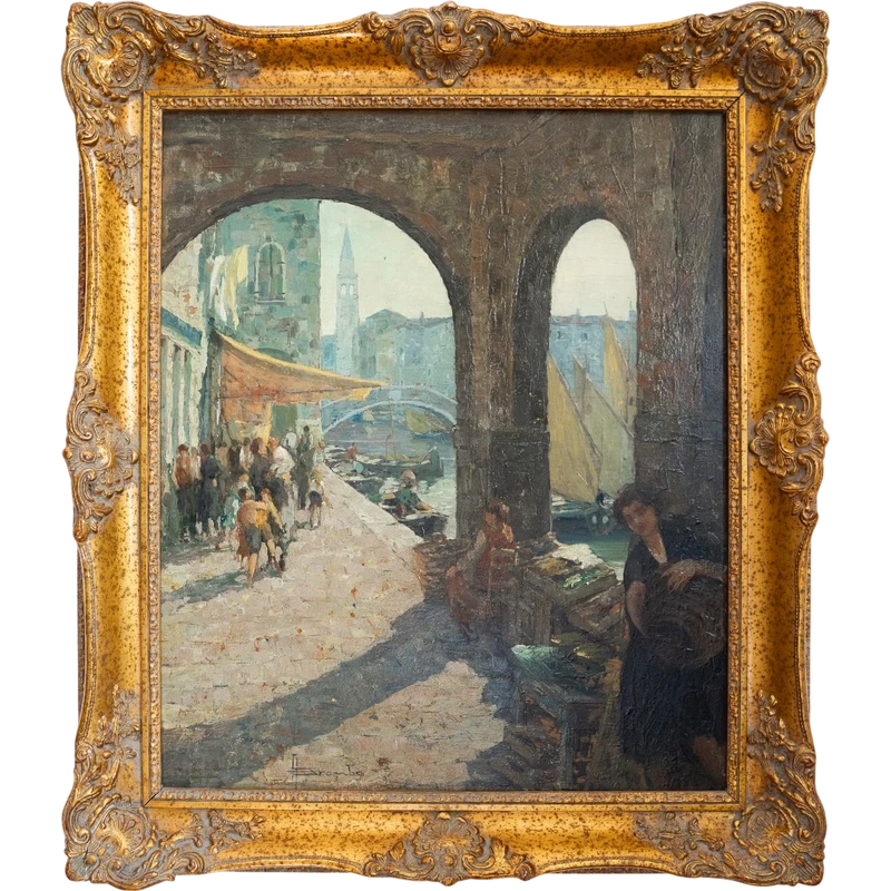 Angelo Brombo (1893-1962) – Scène de marché à Chioggia