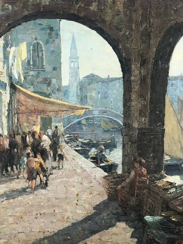 Angelo Brombo (1893-1962) – Scène de marché à Chioggia