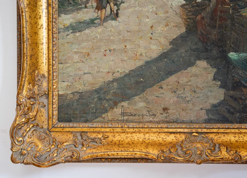 Angelo Brombo (1893-1962) – Scène de marché à Chioggia