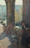 Angelo Brombo (1893-1962) – Scène de marché à Chioggia