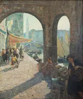 Angelo Brombo (1893-1962) – Scène de marché à Chioggia