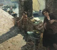 Angelo Brombo (1893-1962) – Scène de marché à Chioggia