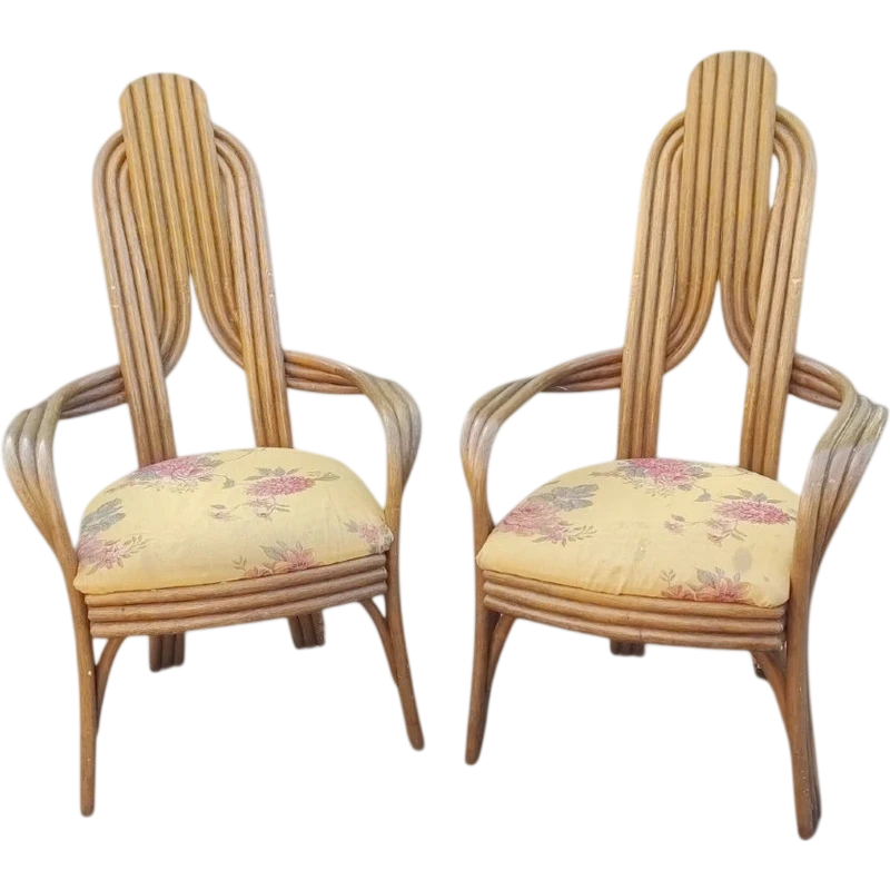 A pair of original 1970s Italian-designed armchairs made of bent bamboo,