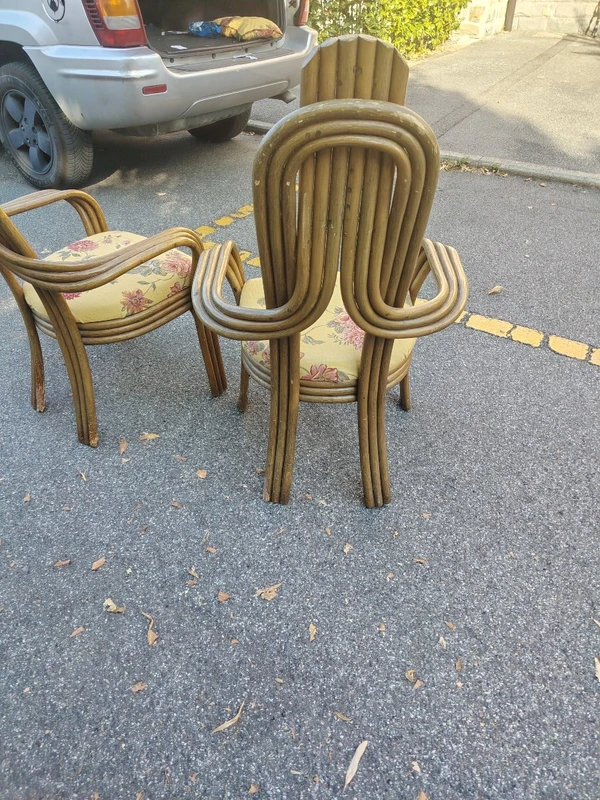 A pair of original 1970s Italian-designed armchairs made of bent bamboo,