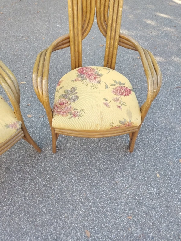 A pair of original 1970s Italian-designed armchairs made of bent bamboo,