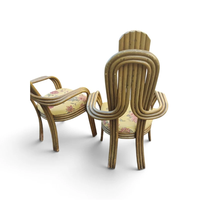 A pair of original 1970s Italian-designed armchairs made of bent bamboo,