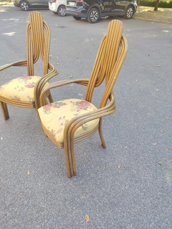 A pair of original 1970s Italian-designed armchairs made of bent bamboo,
