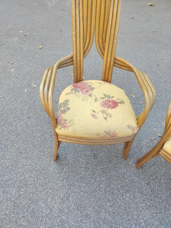 A pair of original 1970s Italian-designed armchairs made of bent bamboo,