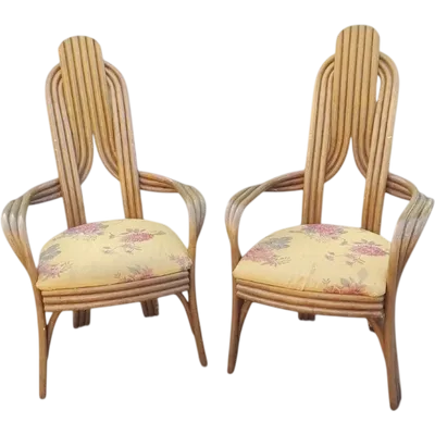 A pair of original 1970s Italian-designed armchairs made of bent bamboo,