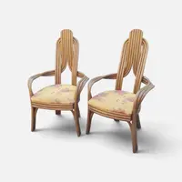 A pair of original 1970s Italian-designed armchairs made of bent bamboo,