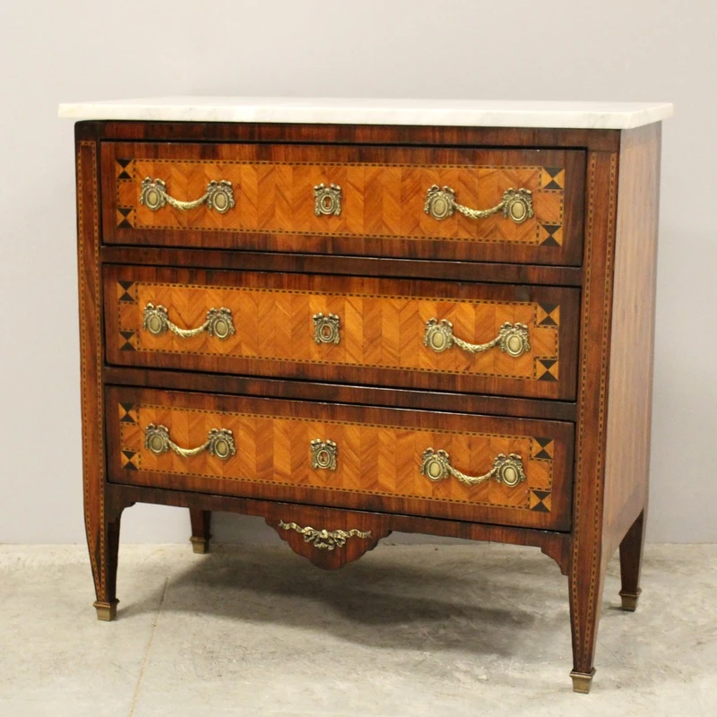 Antique Louis XVI-style inlaid chest of drawers, 18th century