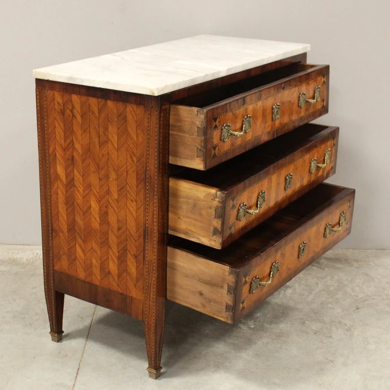 Antique Louis XVI-style inlaid chest of drawers, 18th century