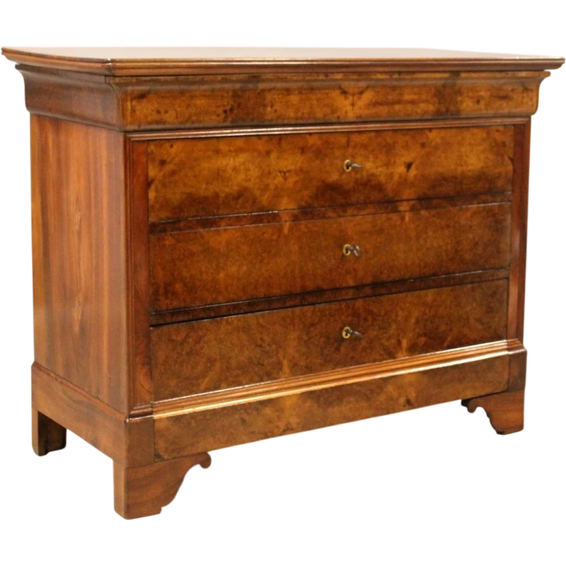 Antique 19th-century Luigi Filippo-style cappuccino-colored walnut chest of drawers