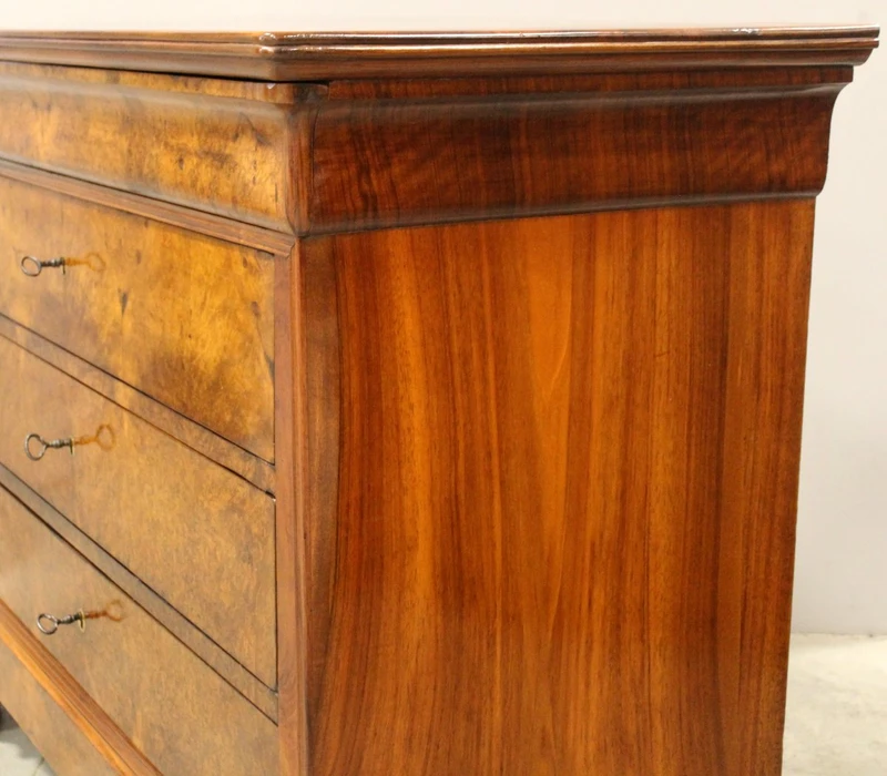 Antique 19th-century Luigi Filippo-style cappuccino-colored walnut chest of drawers