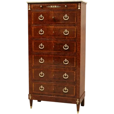 Ancienne commode à tiroirs de style Napoléon III, marquetée, XIXe siècle