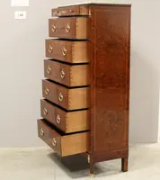 Ancienne commode à tiroirs de style Napoléon III, marquetée, XIXe siècle